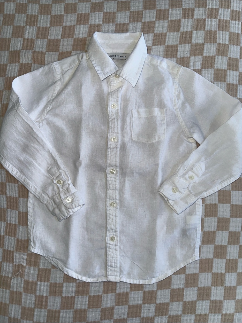 Janie And Jack Kids Classic 100% Linen White Button-Down Long Sleeve Shirt